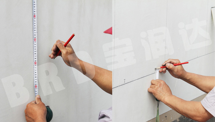 寶潤達(dá)一體板施工步驟-彈線分隔 寶潤達(dá)外墻保溫一體板施工步驟-彈線分隔